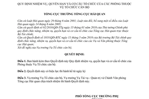 Quyết định 1268/QĐ-TCHQ quy định nhiệm vụ, quyền hạn cơ cấu tổ chức