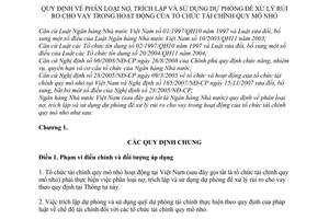 Thông tư 15/2010/TT-NHNN phân loại nợ, trích lập sử dụng dự phòng