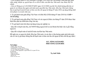 Thông báo 1140/TB-KBNN tỷ giá hạch toán ngoại tệ tháng 07 năm 2010