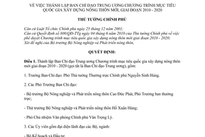 Quyết định 1013/QĐ-TTg thành lập Ban Chỉ đạo Trung ương Chương trình mụ