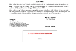 Thông tư 10/2010/TT-BTNMT  Định mức kinh tế - kỹ thuật khảo sát, đo đạc