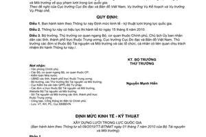 Thông tư 09/2010/TT-BTNMT Định mức kinh tế kỹ thuật lưới trọng lực quốc gia