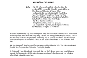 Công điện 1121/CĐ-TTg thực hiện quyết liệt công tác chống hạn, canh tác kịp thời