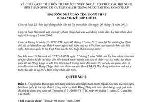 Nghị quyết 10/2010/NQ-HĐND chế độ chi tiêu đón tiếp khách Đồng Tháp