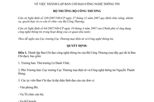 Quyết định 3519/QĐ-BCT năm 2010 thành lập Ban Chỉ đạo công nghệ thông tin Bộ Công Thương