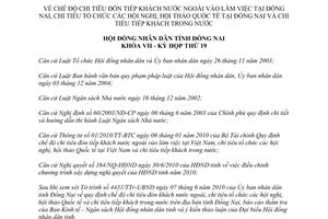 Nghị quyết 175/2010/NQ-HĐND chế độ chi tiêu đón tiếp khách nước ngoài vào làm việc tại Đồng Nai