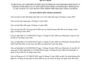 Quyết định 1018/2010/QĐ-UBND sửa đổi 1881/2009/QĐ-UBND quản lý đầu tư xây dựng Cao Bằng