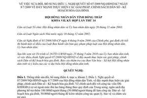 Nghị quyết 05/2010/NQ-HĐND sửa đổi chính sách dân số kế hoạch hóa Đồng Tháp