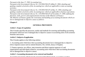Circular No. 96/2010/TT-BTC guiding the restoration and handling of accounting