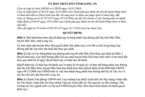 Quyết định 22/2010/QĐ-UBND phân loại đường phố thị trấn Mộc Hóa, huyện Mộc Hóa
