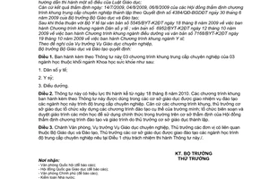 Thông tư 19/2010/TT-BGDĐT  chương trình khung khối ngành khoa học sức khỏe