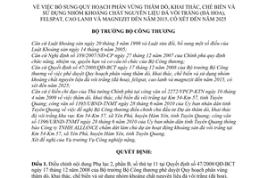 Quyết định 3550/QĐ-BCT  bổ sung quy hoạch phân vùng thăm dò, khai thác