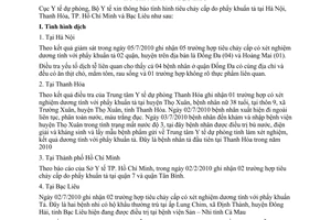 Thông báo 285/TB-DP  tình hình tiêu chảy cấp do phẩy khuẩn tả