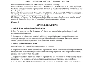 Circular No. 19/2010/TT-BLDTBXH providing for the system of criteria and standar