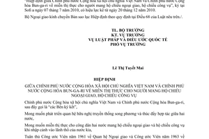 Thông báo hiệu lực Hiệp định miễn thị thực cho người mang hộ chiếu ngoại giao