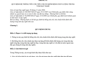 Thông tư 19/2010/TT-BLĐTBXH hệ thống tiêu chí, tiêu chuẩn kiểm định chất lượng
