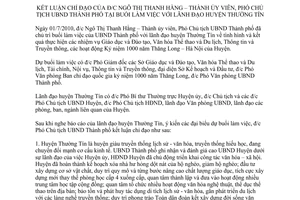 Thông báo 238/TB-UBND kết luận chỉ đạo của đồng chí Ngô Thị Thanh Hằng – Thành ủy viên, Phó Chủ tịch Ủy ban nhân dân thành phố tại buổi làm việc với lãnh đạo huyện Thường Tín do Ủy ban nhân dân thành phố Hà Nội ban hành