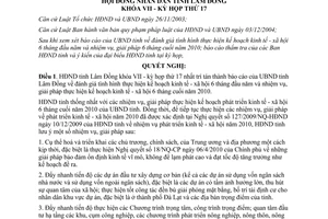 Nghị quyết 140/2010/NQ-HĐND nhiệm vụ phát triển kinh tế xã hội cuối 2010 Lâm Đồng