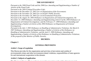 Decree No. 72/2010/ND-CP providing for prevention and combat of environmental