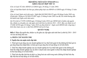 Nghị quyết 325/2010/NQ-HĐND phân cấp nguồn thu nhiệm vụ chi Sơn La