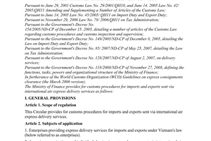 Circular No. 100/2010/TT-BTC providing for customs procedures for imports