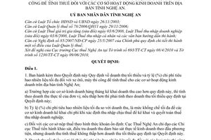 Quyết định 40/2010/QĐ-UBND doanh thu tối thiểu  tỷ lệ (%) chi phí