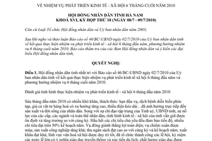 Nghị quyết 06/2010/NQ-HĐND nhiệm vụ phát triển kinh tế xã hội Hà Nam