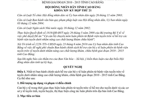 Nghị quyết 20/2010/NQ-HĐND hỗ trợ cán bộ y tế luân phiên Cao Bằng