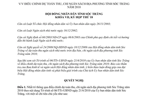 Nghị quyết 02/2010/NQ-HĐND dự toán thu chi ngân sách địa phương Sóc Trăng 2010