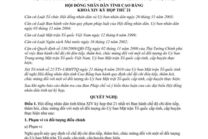 Nghị quyết 24/2010/NQ-HĐND chế độ chi đón tiếp thăm hỏi chúc mừng Cao Bằng