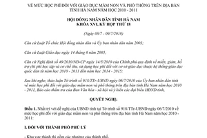 Nghị quyết 10/2010/NQ-HĐND mức học phí giáo dục mầm non phổ thông Hà Nam năm học 2010 2011