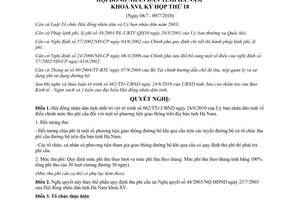 Nghị quyết 11/2010/NQ-HĐND điều chỉnh mức thu phí cầu tỉnh Hà Nam