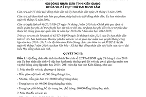 Nghị quyết 121/2010/NQ-HĐND mức thu học phí mầm non phổ thông công lập Kiên Giang