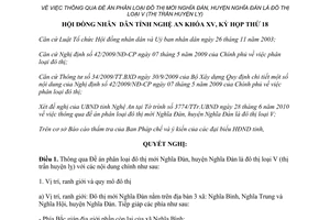 Nghị quyết 322/2010/NQ-HĐND phân loại đô thị mới Nghĩa Đàn là đô thị loại V Nghệ An