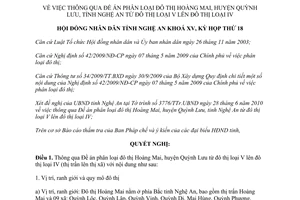 Nghị quyết 324/2010/NQ-HĐND phân loại đô thị Hoàng Mai Nghệ An từ đô thị loại V lên loại IV