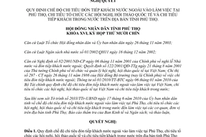 Nghị quyết 214/2010/NQ-HĐND chi tiêu đón tiếp khách tổ chức hội nghị hội thảo quốc tế  Phú Thọ