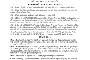 Quyết định 1181/2010/QĐ-UBND chi tiêu tiếp khách nước ngoài vào làm việc