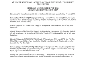 Nghị quyết 221/2010/NQ-HĐND đề nghị thành lập thị trấn Thanh Thủy Phú Thọ