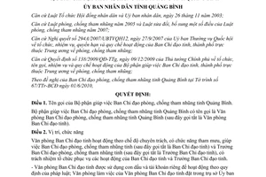 Quyết định 07/2010/QĐ-UBND quy chế nhiệm vụ Ban Chỉ đạo phòng chống tham nhũng Quảng Bình