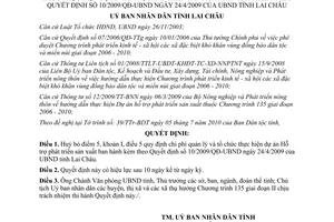 Quyết định 11/2010/QĐ-UBND Hỗ trợ phát triển sản xuất theo Quyết định 10/2009/QĐ-UBND Lai Châu