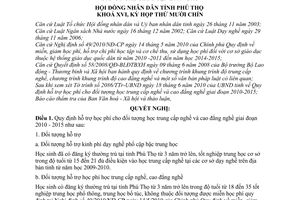 Nghị quyết 216/2010/NQ-HĐND hỗ trợ học phí học  trung cấp nghề cao đẳng nghề