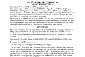 Nghị quyết 143/2010/NQ-HĐND về chế độ chi tiêu tiếp khách nước ngoài đến làm việc, dự hội nghị, hội thảo và chi tiêu tiếp khách trong nước do Hội đồng nhân dân tỉnh Long An khóa VII, kỳ họp thứ 24 ban hành