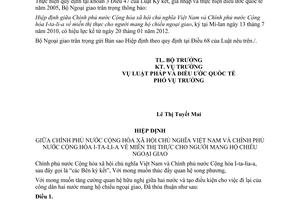 Thông báo hiệu lực Hiệp định miễn thị thực cho người mang hộ chiếu ngoại