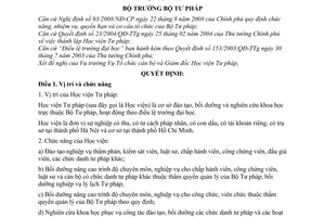 Quyết định 1901/QĐ-BTP chức năng, nhiệm vụ, quyền hạn