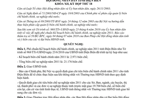 Nghị quyết 184/2010/NQ-HĐND Kế hoạch biên chế hành chính sự nghiệp 2011 Điện Biên
