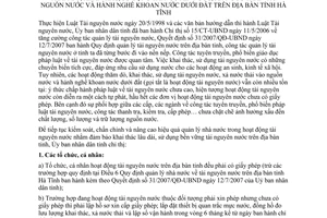 Chỉ thị 26/2010/CT-UBND quản lý thăm dò khai thác sử dụng tài nguyên nước xả vào nguồn nước Hà Tĩnh