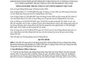 Quyết định 102/QĐ-VSD năm 2010 sửa đổi Quy chế hoạt động bù trừ và thanh toán