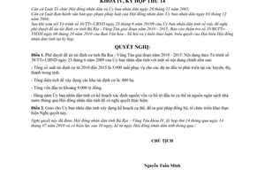 Nghị quyết 11/2010/NQ-HĐND phê duyệt đề án tái định cư tỉnh Bà Rịa - Vũng Tàu