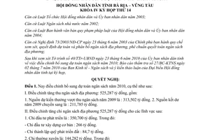 Nghị quyết 02/2010/NQ-HĐND bổ sung dự toán ngân sách 2010 Bà Rịa Vũng Tàu
