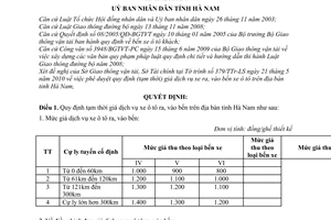 Quyết định 20/2010/QĐ-UBND quy định tạm thời giá dịch vụ xe ô tô ra, vào bến